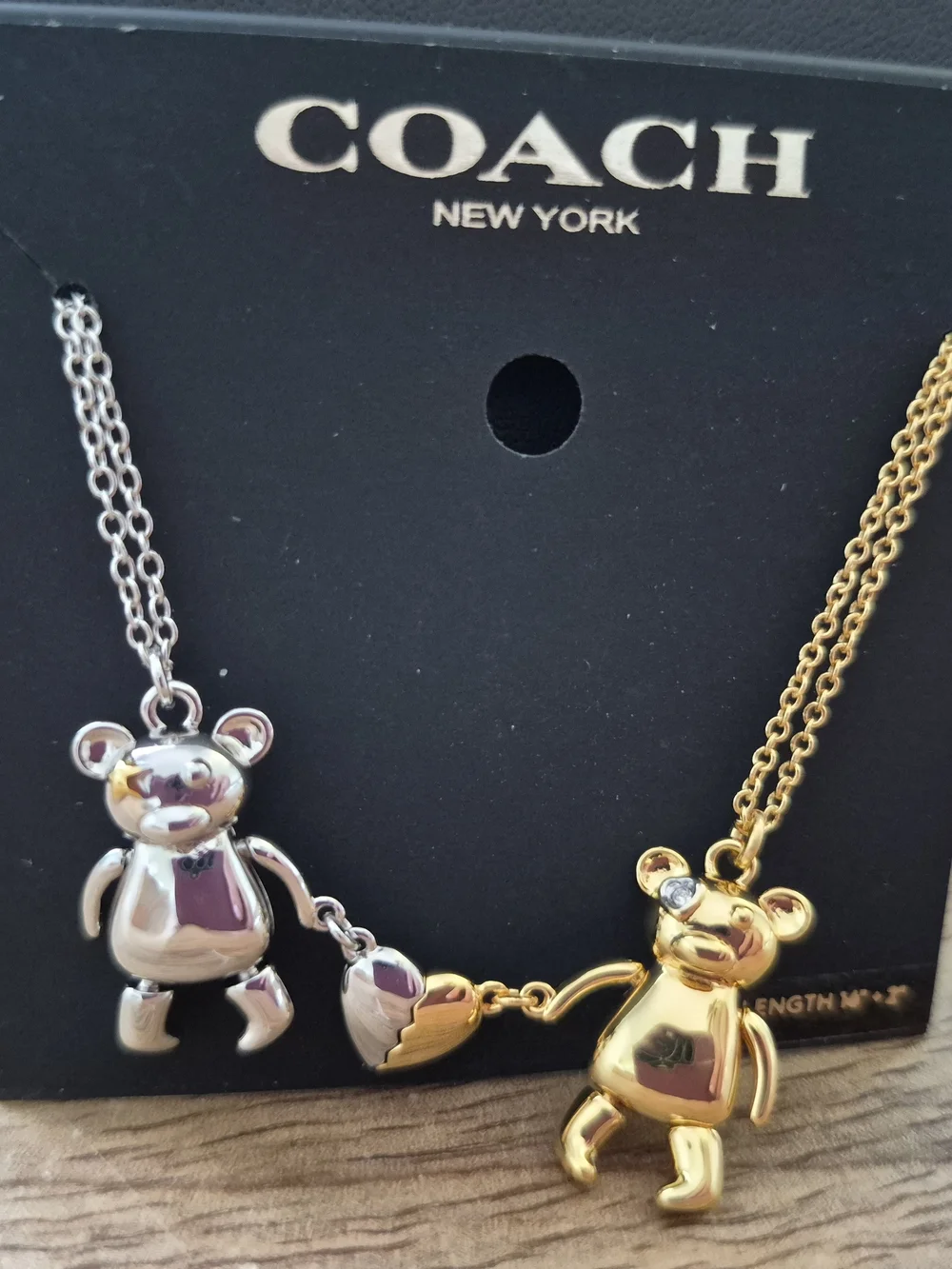 NWT COACH Teddy Bear Heart Friendship Necklace Set